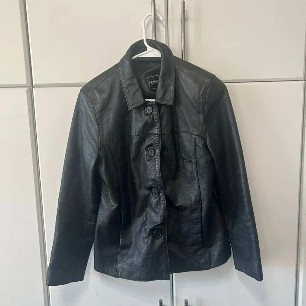 Outbrook Womens Black Genuine Nappa Leather Jacket Button Front Small 6S3265